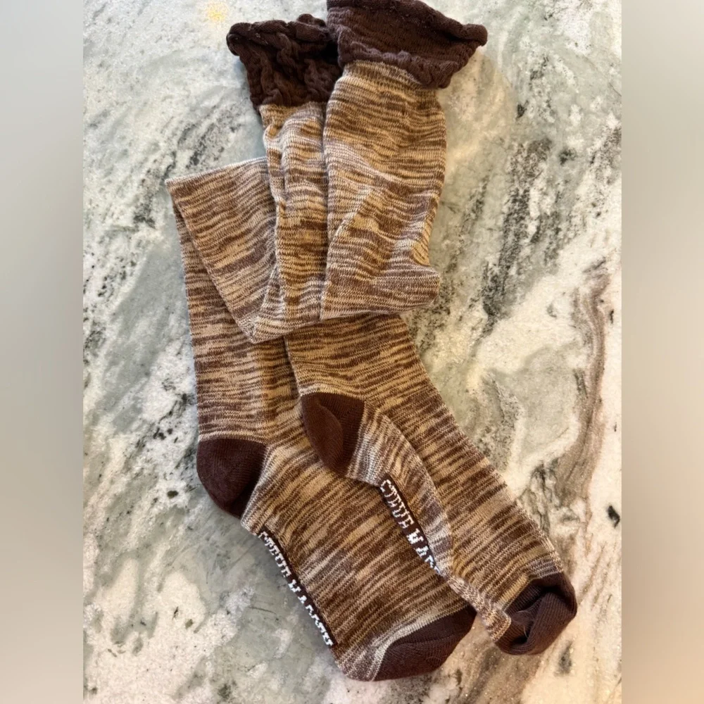 Steve Madden Tan and Dark Brown Marled Boot Socks with cuff Like New!